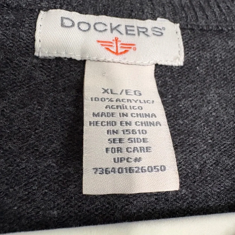 DOCKERS Mens XL Long Sleeve Crew Neck Sweater‎ Plaid Patchwork Academia Preppy
